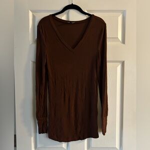 Universal Standard Chocolate Long Sleeve V-Neck Top